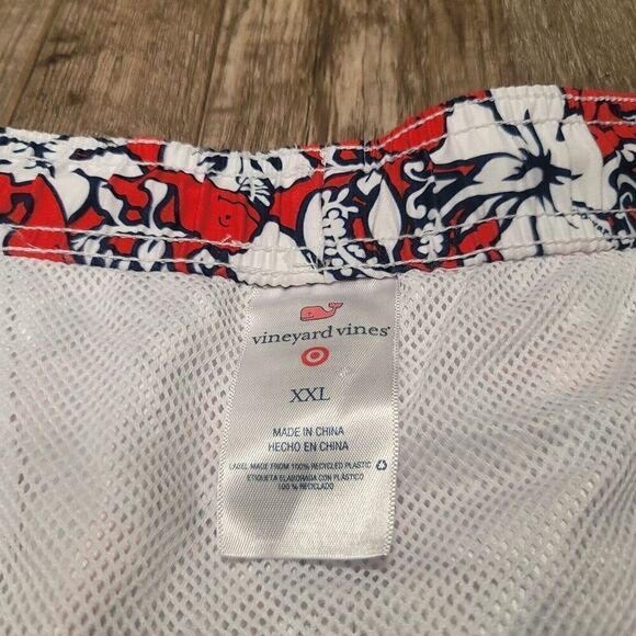 Vineyard Vines Whale Swim Trunks Size XXL Board Shorts Red Blue All Over Print - Picture 5 of 8